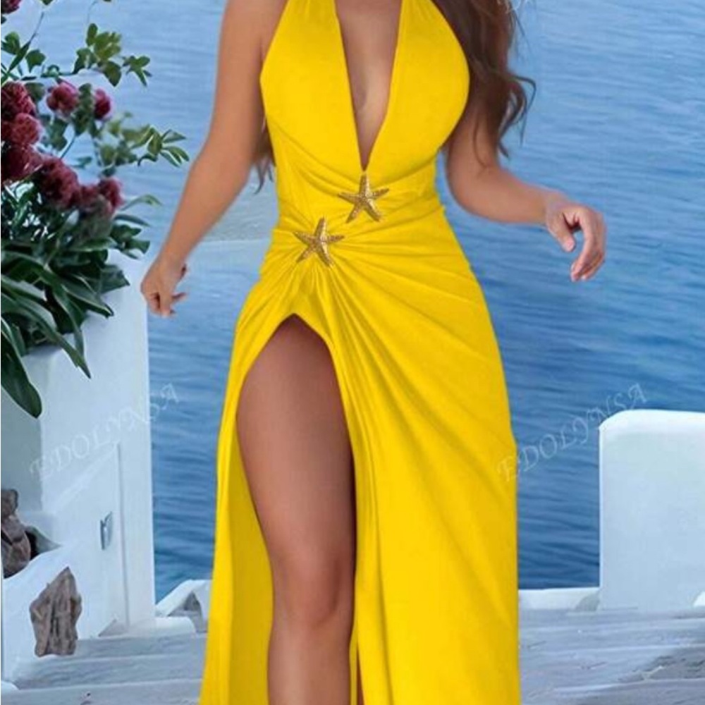 Yellow Halter Maxi swimsuit